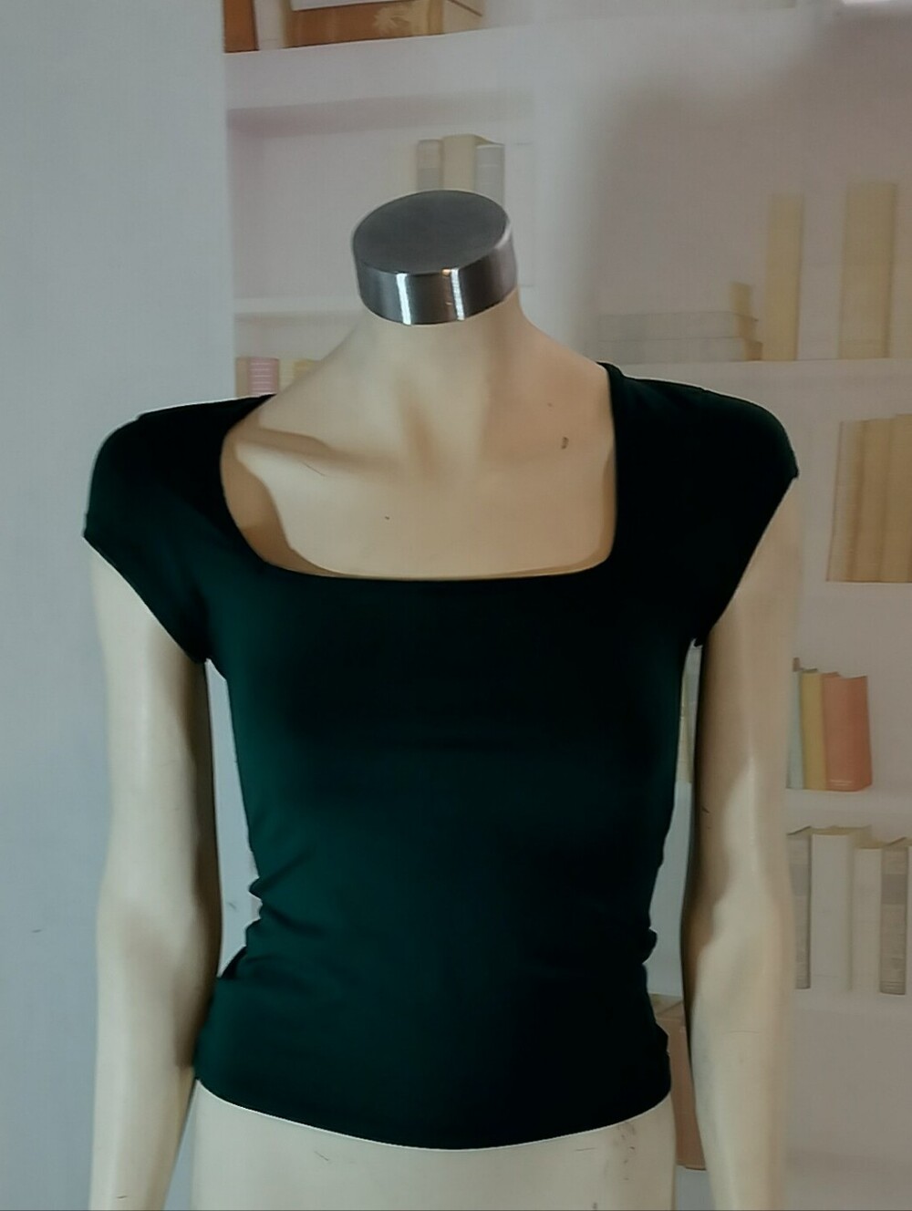 & Other Stories Deep Green Square Neck Cap Sleeve Top